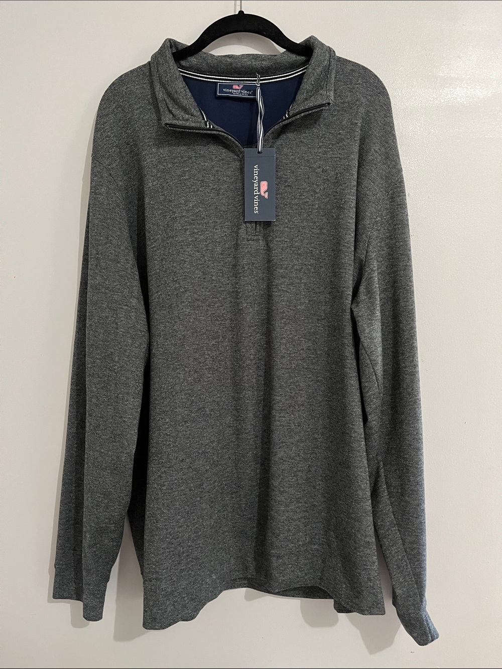 Vineyard Vines Men's Half-Zip Pullover Sweater 2XL Herringbone Black gray New